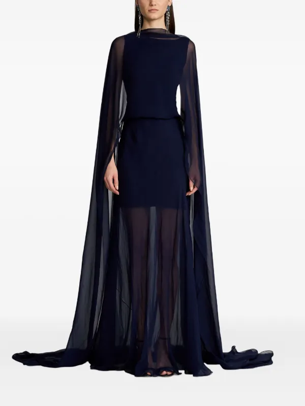 Ralph Lauren Collection Sheer Cape Evening Gown | Blue