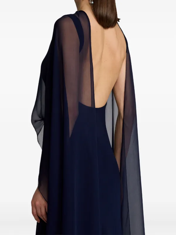 Ralph Lauren Collection Sheer Cape Evening Gown | Blue Ralph Lauren Collection Sheer Cape Evening Gown | Blue