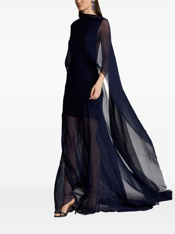 Ralph Lauren Collection Sheer Cape Evening Gown | Blue | FARFETCH OM Ralph Lauren Collection Sheer Cape Evening Gown | Blue | FARFETCH OM