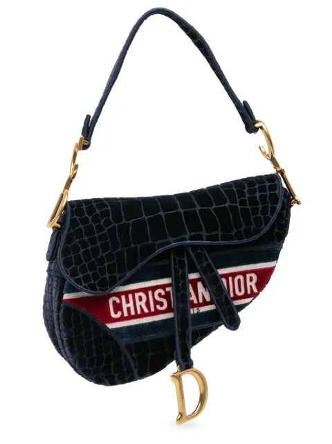 Christian Dior Pre-Owned 2021 Velvet Crocodile Effect Embroidered Saddle Bag shoulder bag