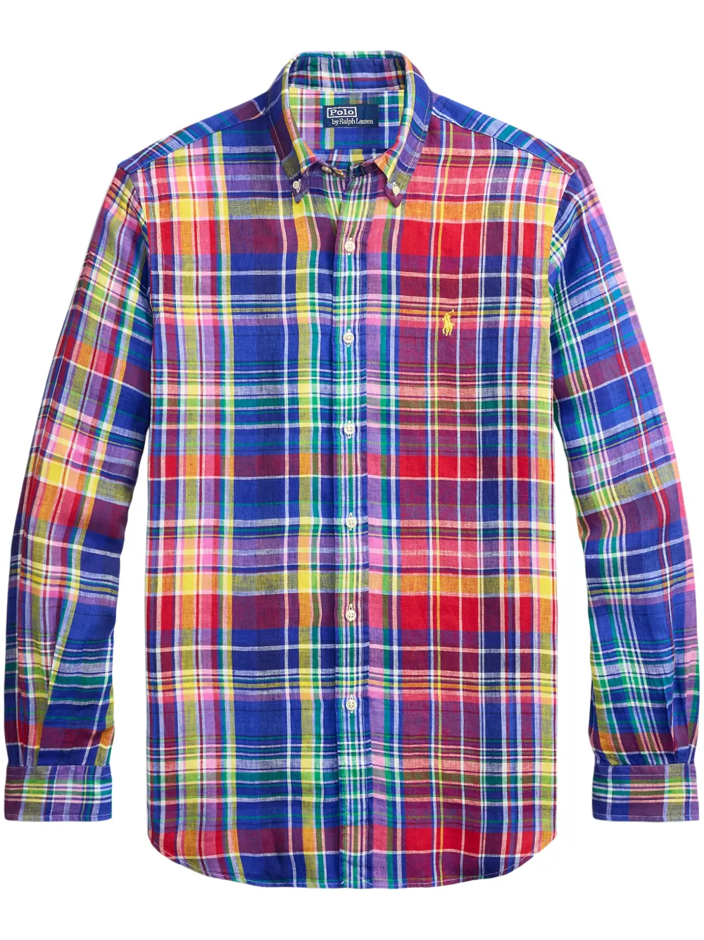 Polo Ralph Lauren Long-sleeved Check Pattern Shirt With Polo Pony Motif In Blue