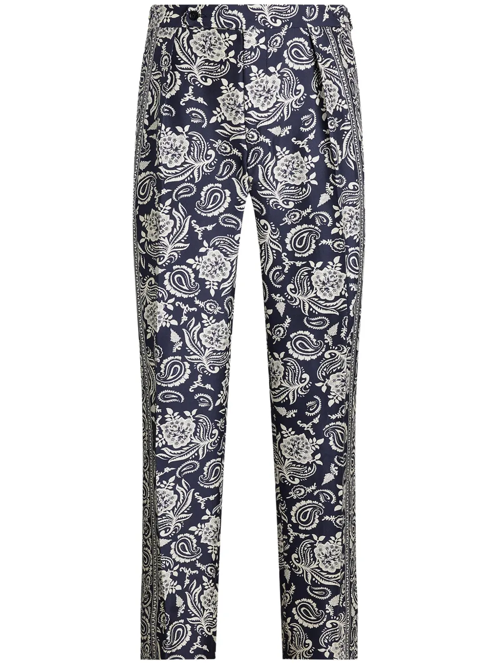 Ralph Lauren Purple Label Maiori Choppa Print Silk Trousers In Blue