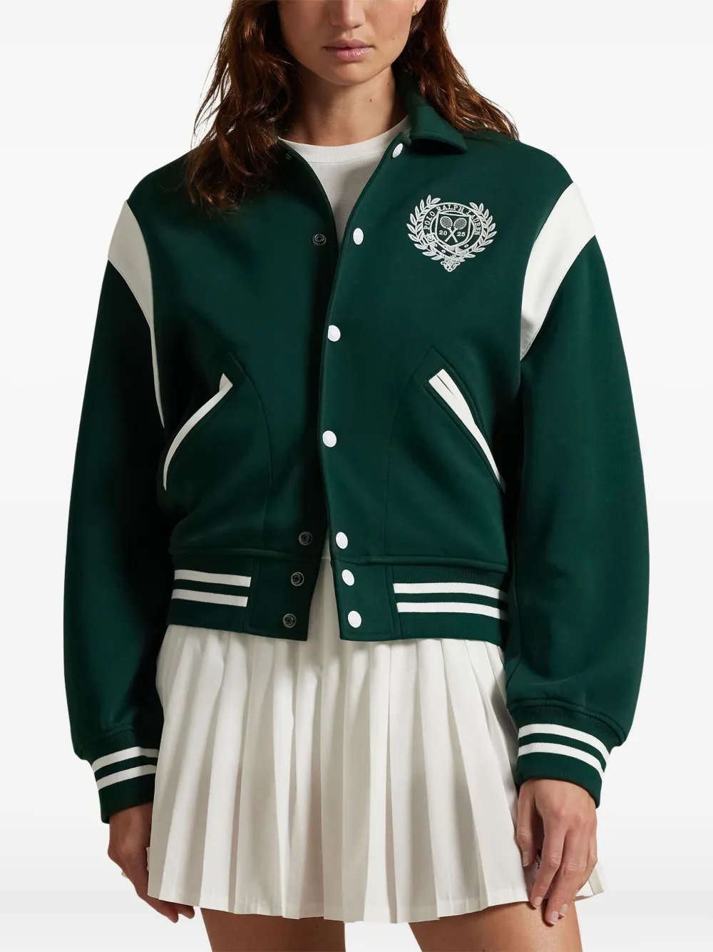 Shop Polo Ralph Lauren Contrasting-panel Varsity Jacket