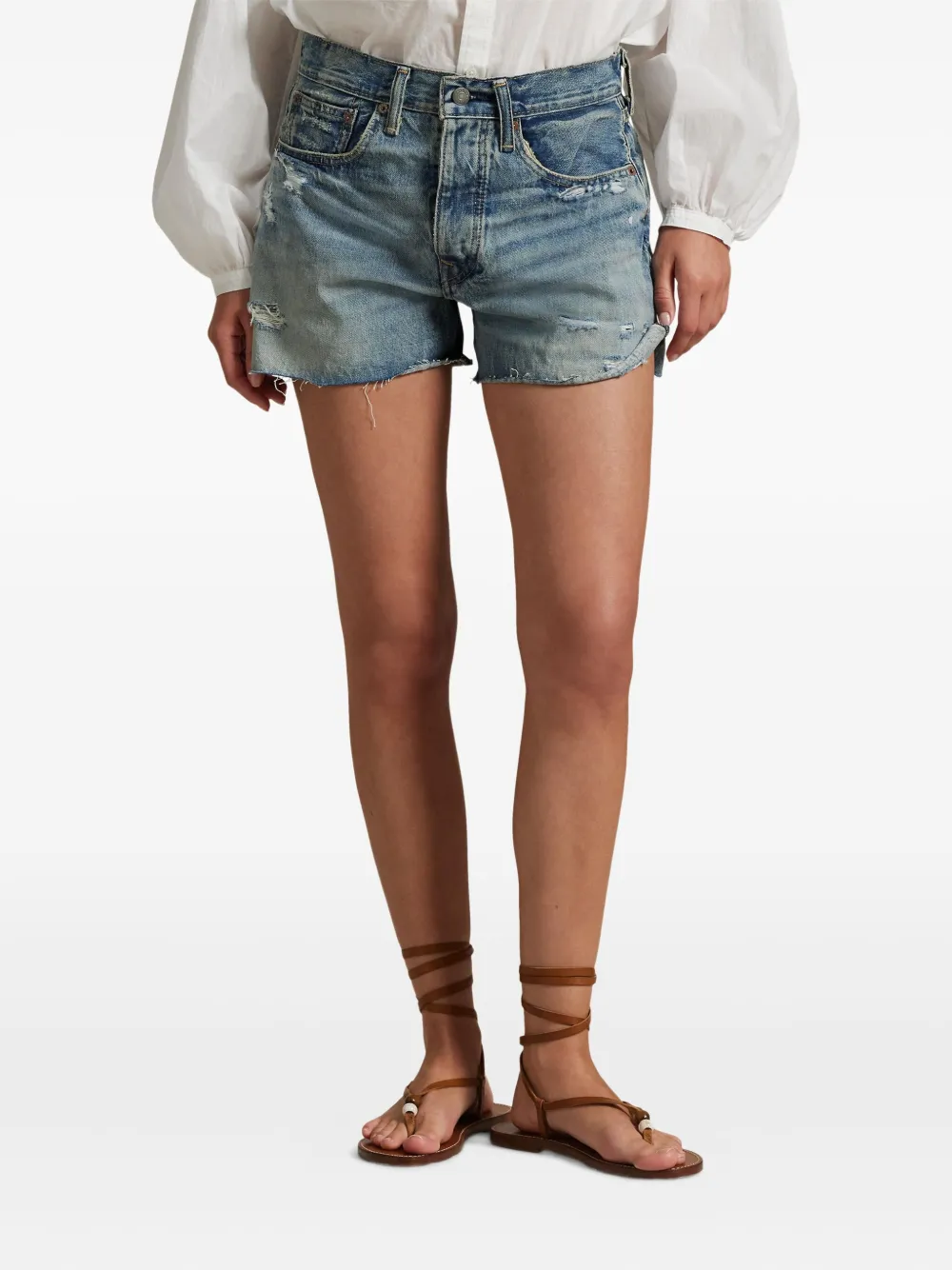 Polo Ralph Lauren Gerafelde denim shorts Blauw