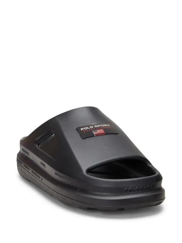 POLO RALPH LAUREN ロコ ティテル オフントゥ スライト Polo Ralph Lauren logo-patch Slides | Black | FARFETCH