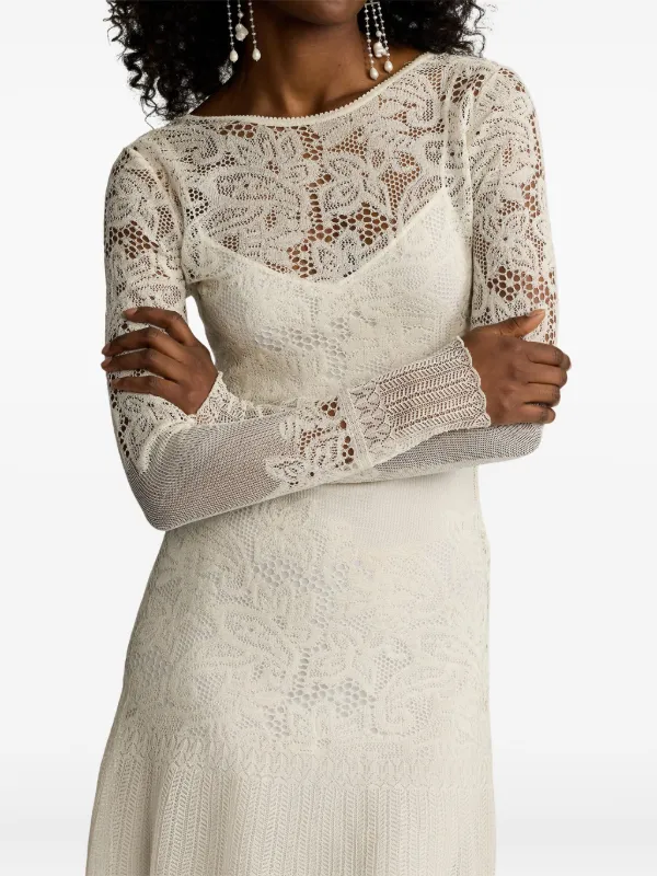 laced white dress Dhelia Vintage Print Lace Maxi Dress- Cream White XS