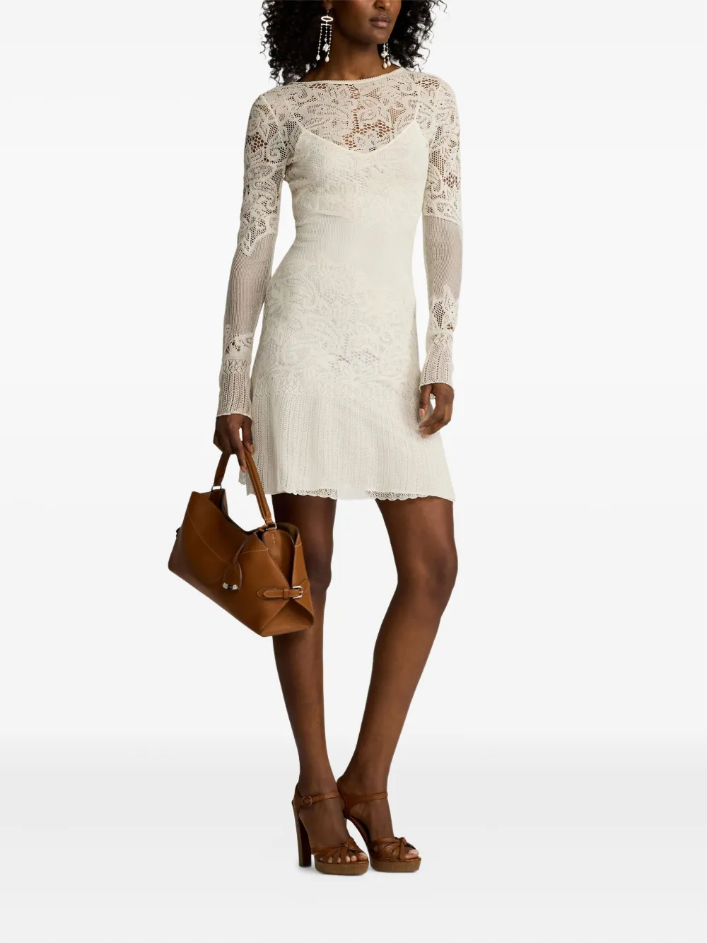 Ralph Lauren Collection Midi-jurk met geborduurd kant - Beige