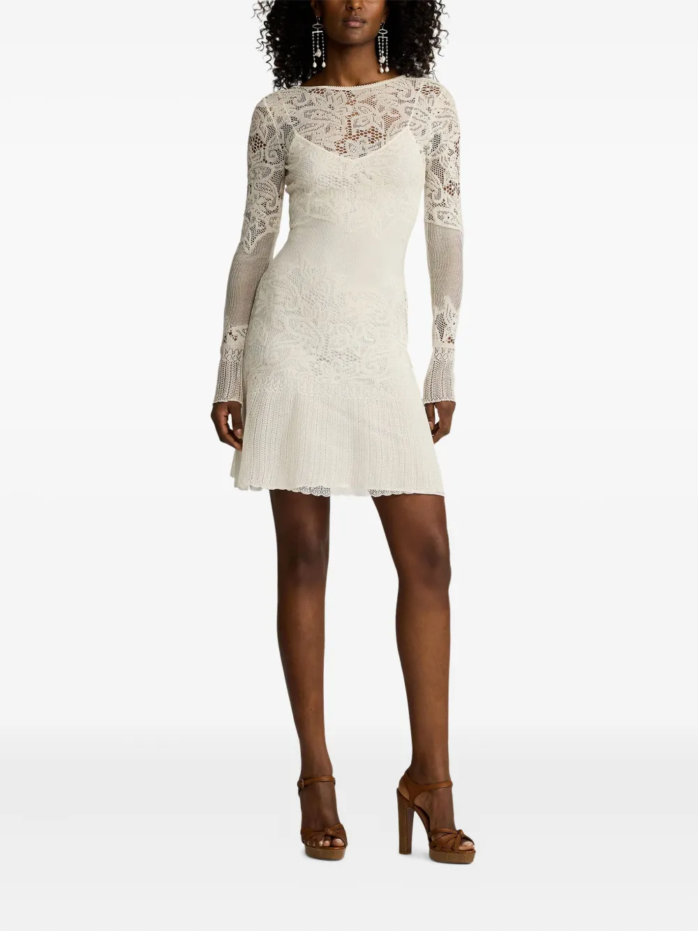 Ralph Lauren Collection Midi-jurk met geborduurd kant Beige