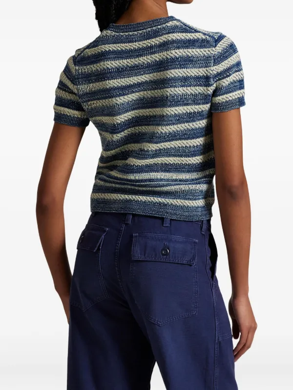 【POLO RALPH LAUREN】ストライプリブ クルーネックTシャツ Polo Ralph Lauren ストライプ Tシャツ | ブルー | FARFETCH JP