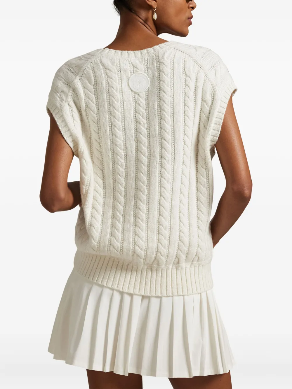 Polo Ralph Lauren Kabelgebreide mouwloze trui met V-hals Wit