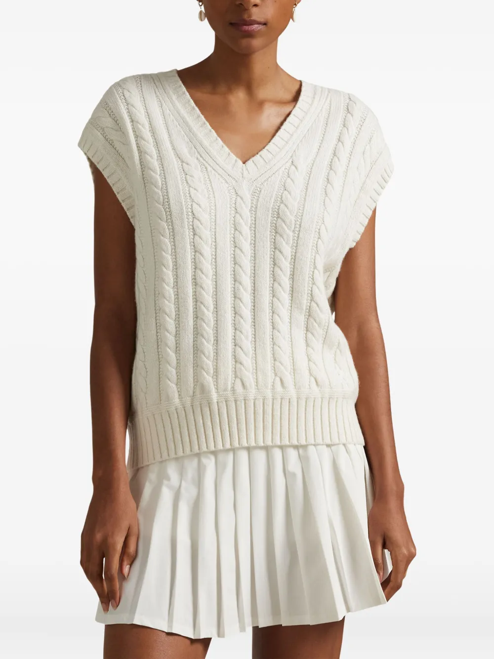 Polo Ralph Lauren Kabelgebreide mouwloze trui met V-hals Wit