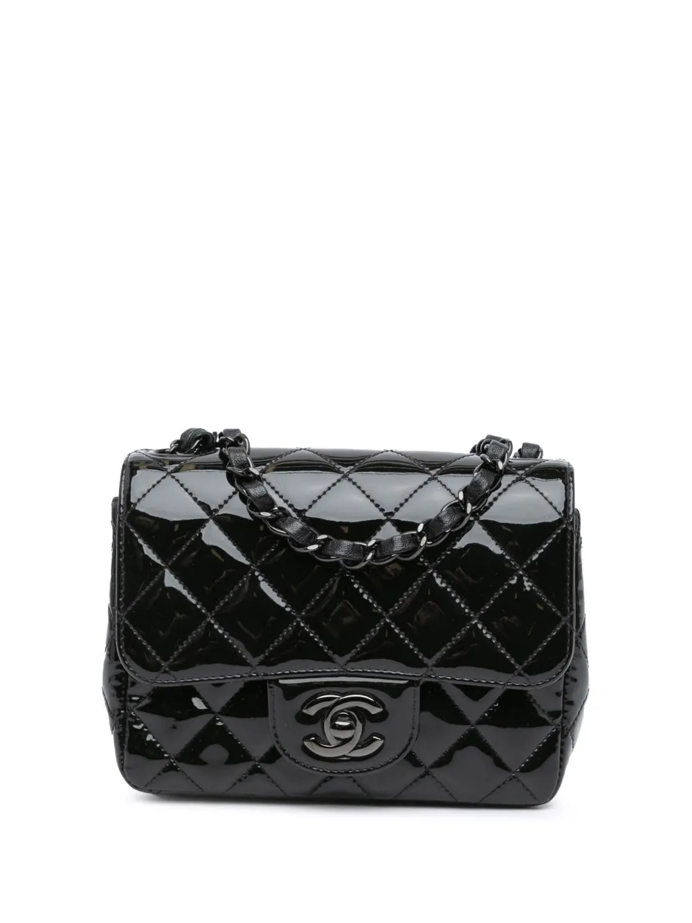 CHANEL Pre-Owned 2021-2024 Mini Square Classic Patent So Black Single Flap crossbody bag | Black | Image 1