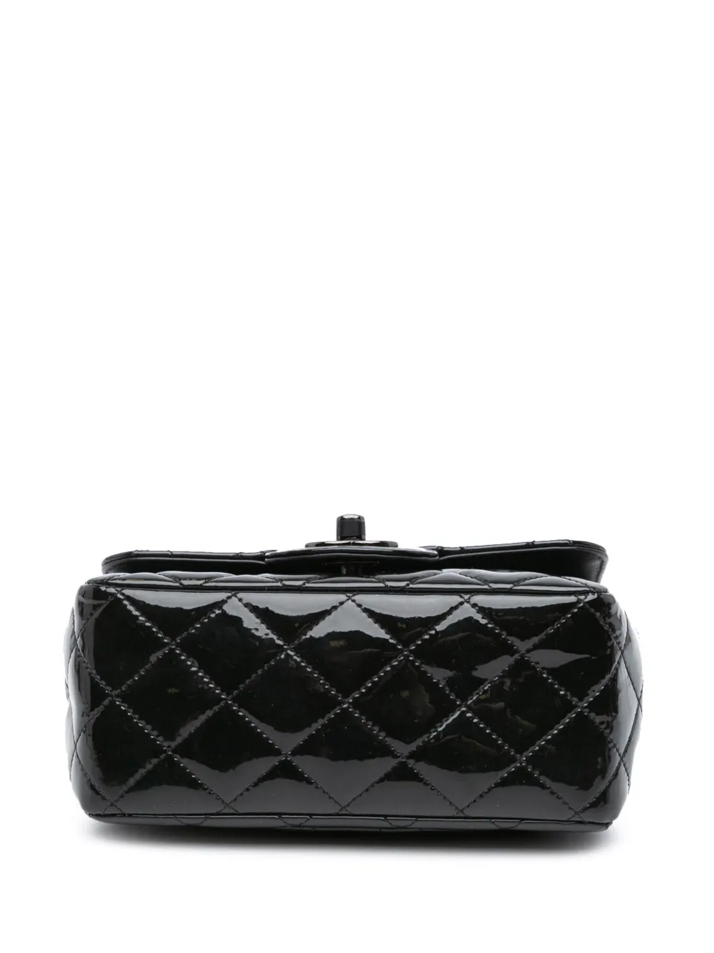 Pre-owned Chanel 2021-2024 Mini Square Classic Patent So Black Single Flap Crossbody Bag