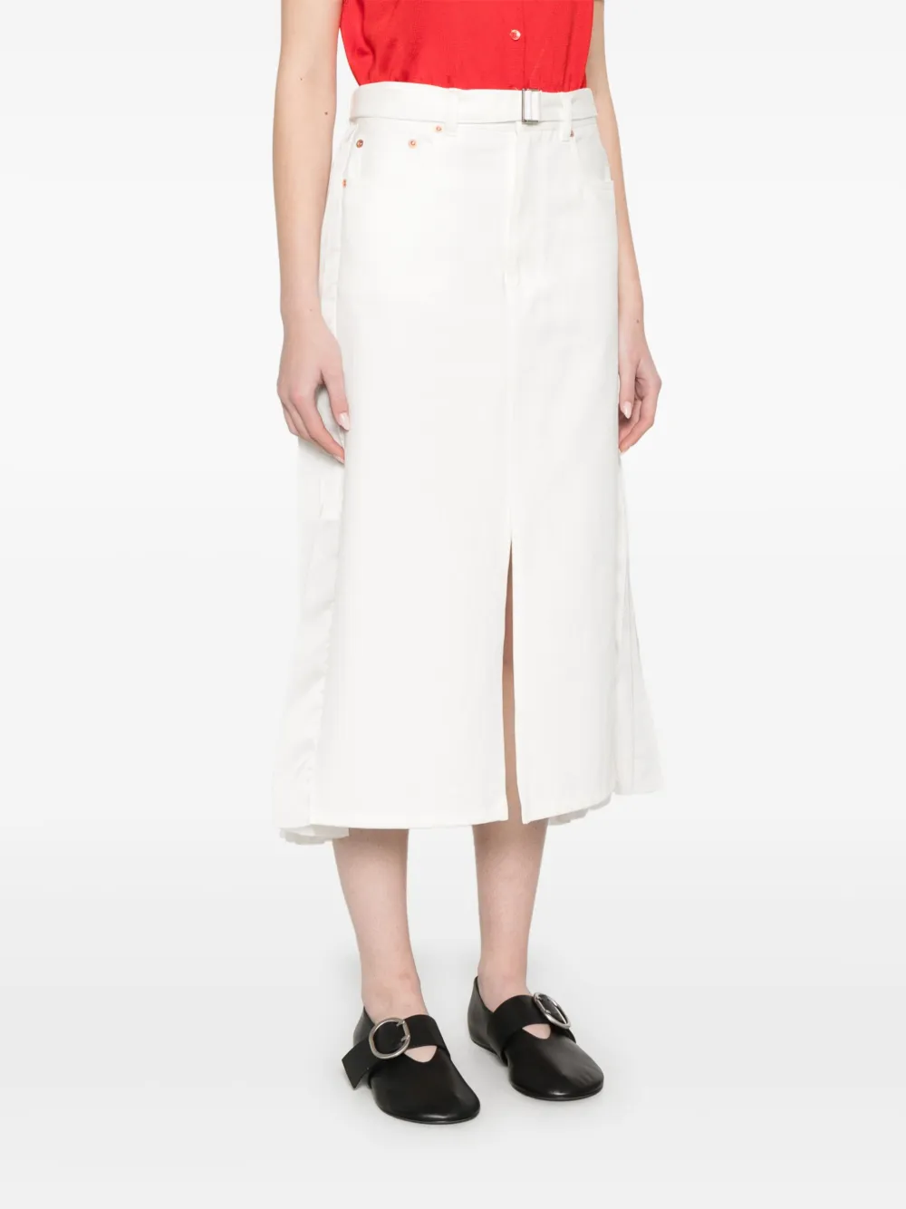 sacai Midi-rok met geplooide rug Wit