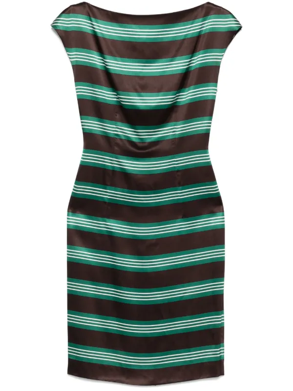 Prada Pre-Owned Striped Midi Dress | Brown | FARFETCH ID Prada Pre-Owned Striped Midi Dress | Brown | FARFETCH ID