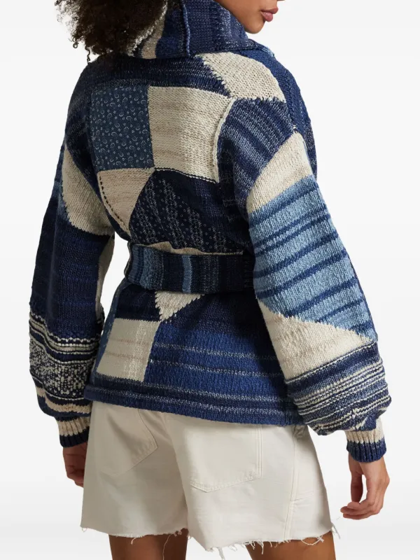 Polo Ralph Lauren パッチワークカーディガン M Polo Ralph Lauren パッチワーク カーディガン | ブルー