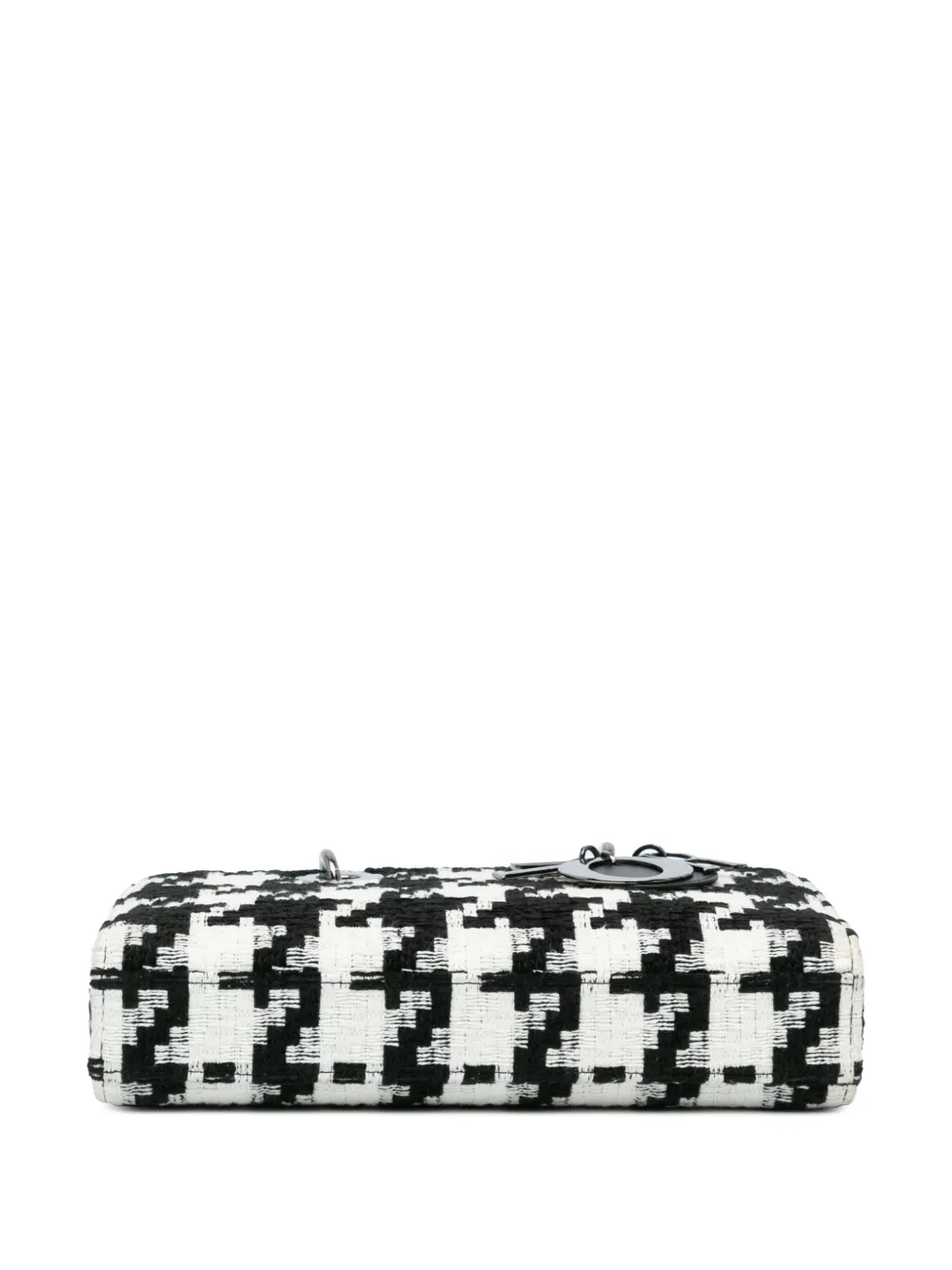 Pre-owned Dior 2022 Medium Canvas Macro Houndstooth Lady D Joy Satchel In Black