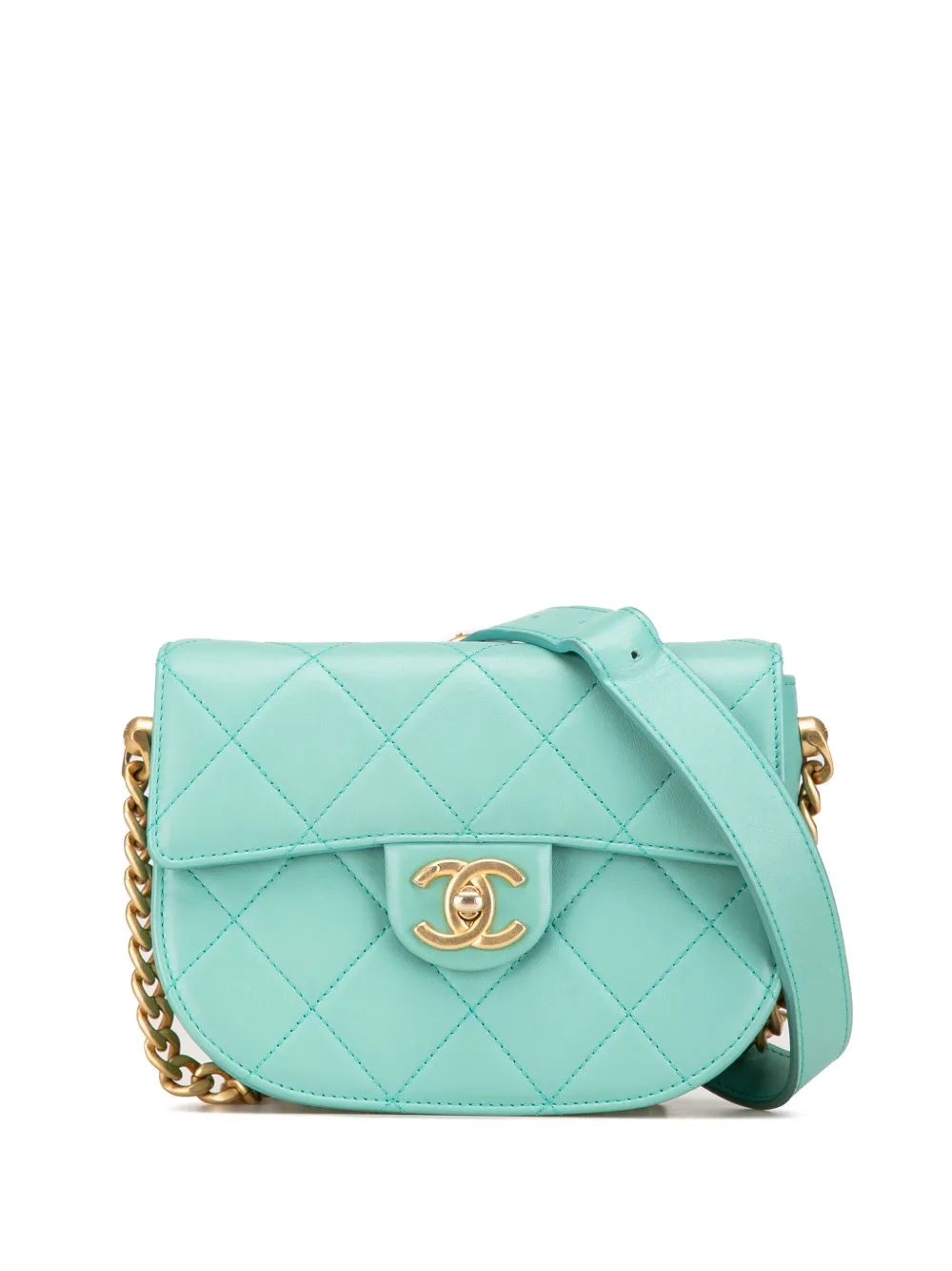 CHANEL Pre-Owned 2021 Quilted Lambskin Round Moon Messenger Flap crossbody bag – Blue