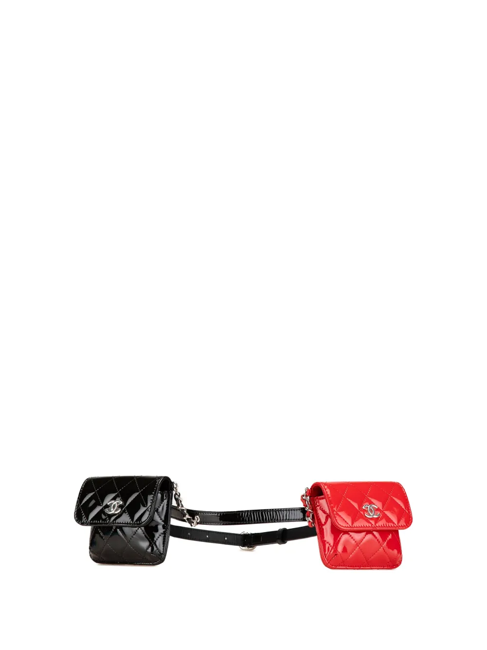 CHANEL Pre-Owned 2019 Mini Patent in Love Double Flap belt bag | Black | Image 1