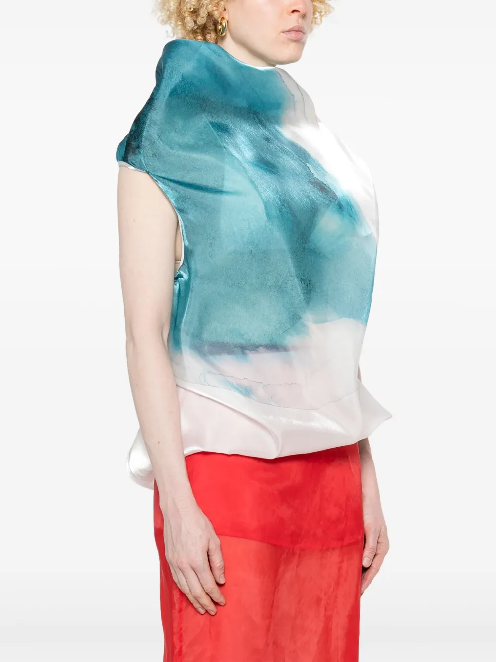 Issey Miyake Printed High-neck Top In White