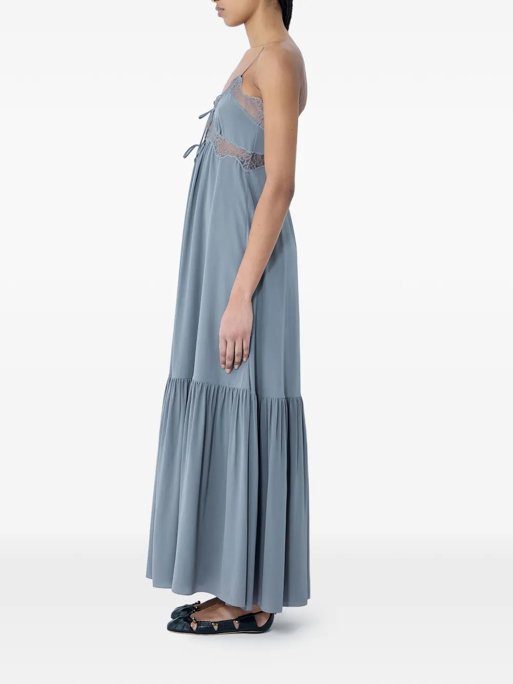 Chlo&eacute; lace-trim tiered maxi dress - Grijs