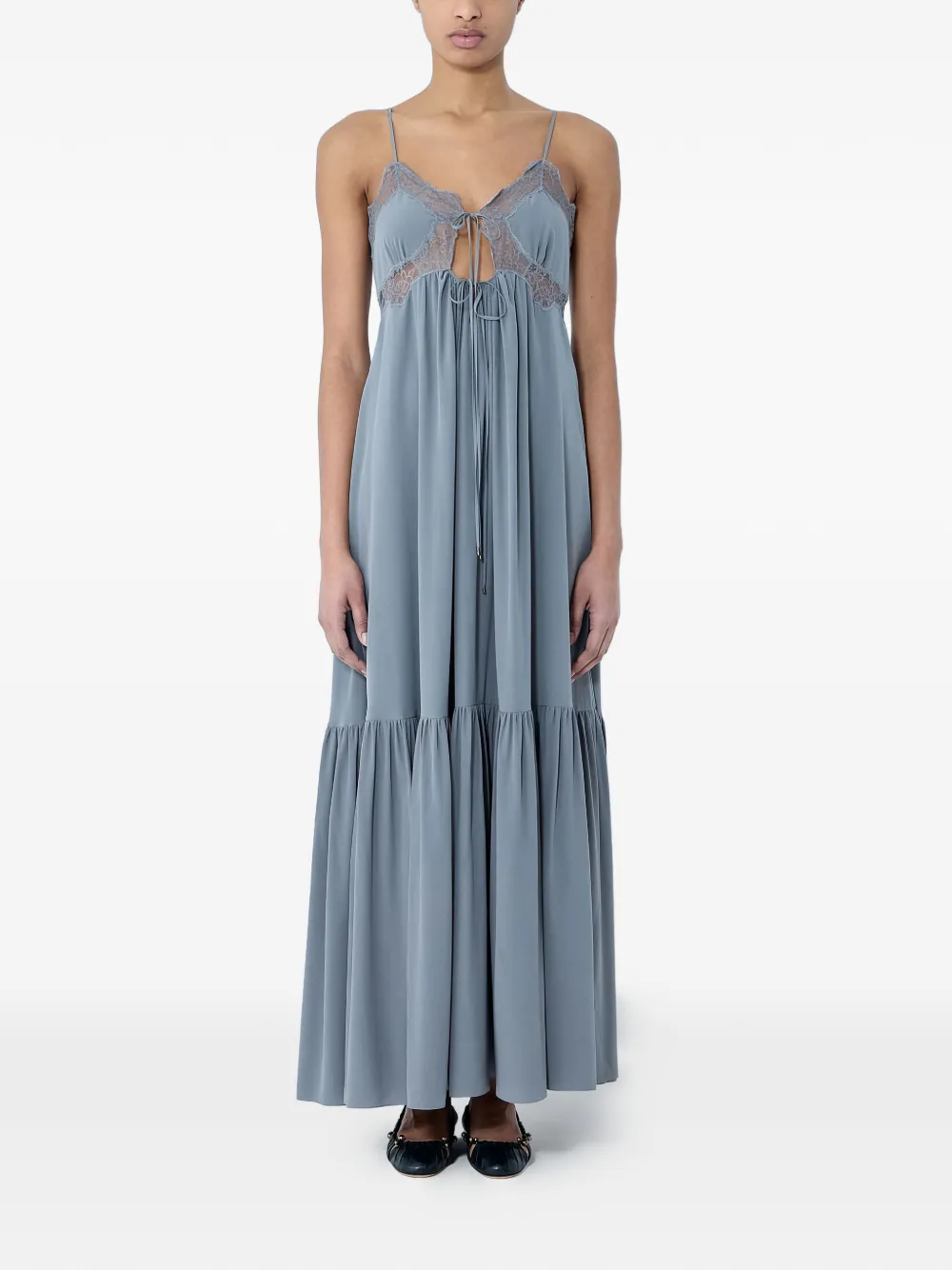 Chloé lace-trim tiered maxi dress - Grigio