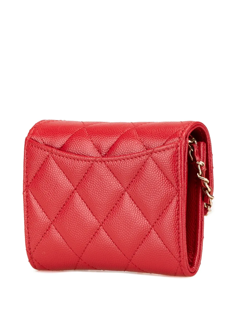 CHANEL Pre-Owned 2021 CC gewatteerde Caviar Card Holder on Chain Flap crossbodytas - Rood