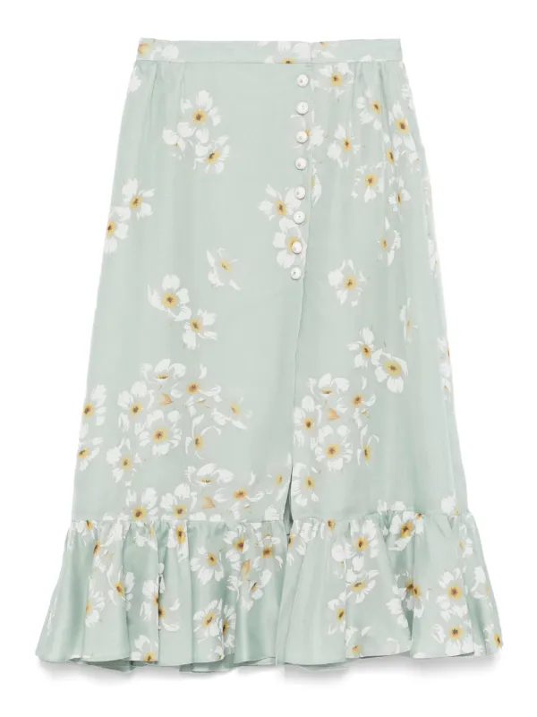 Valentino Garavani Organza Skirt with Papier Floral Ginestre Print in Green