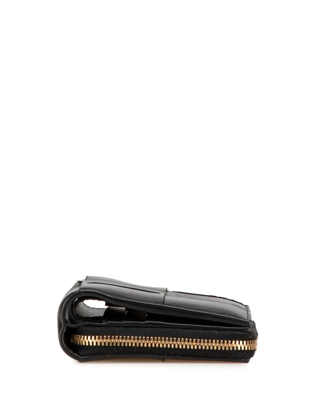  Bottega Veneta Pre-owned Petit Portefeuille Cassette Bifold Zip Wallet En Peau D'agneau Maxi Intreccio (2012-2024) - Noir 