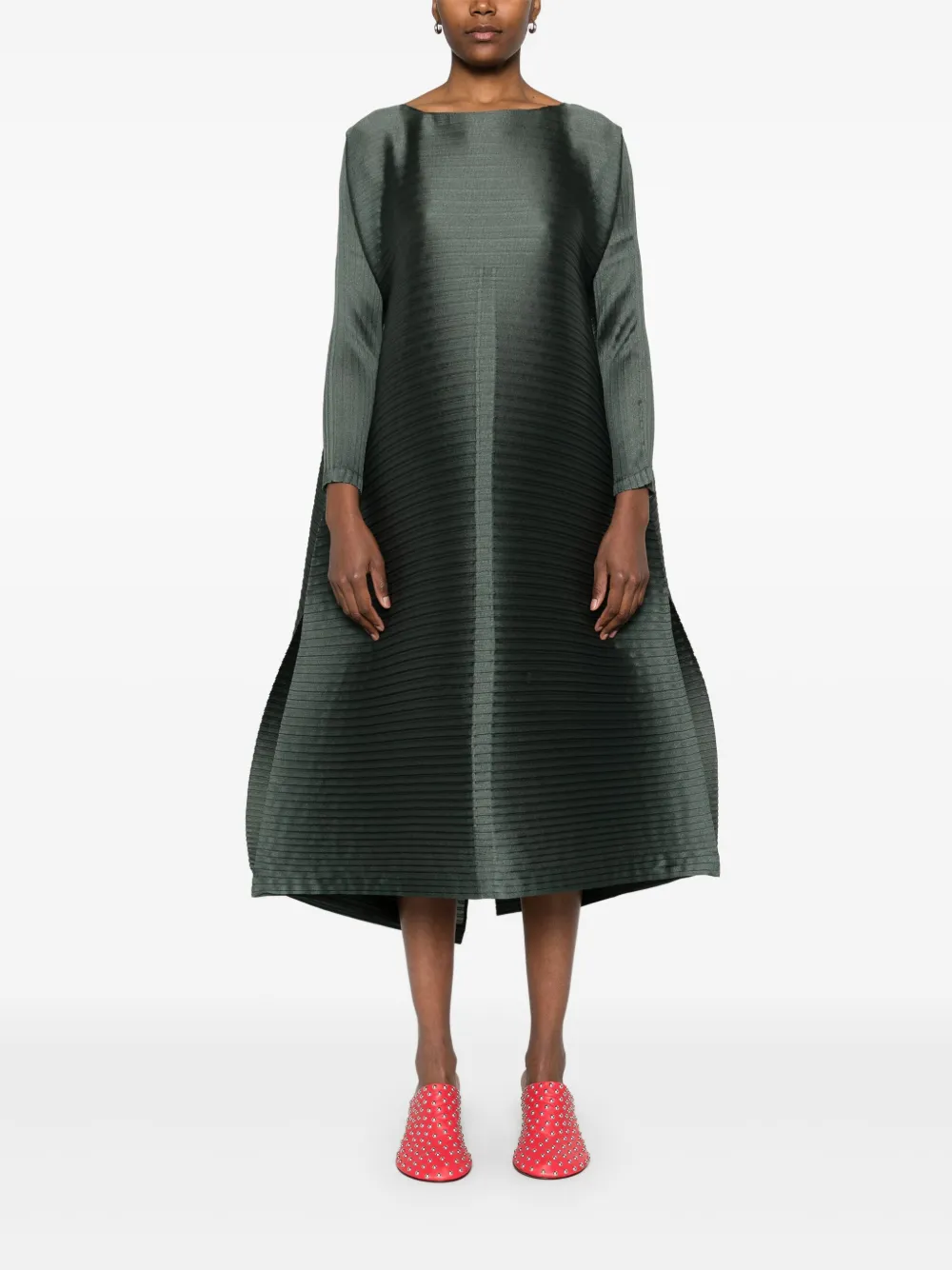 Issey Miyake panelled pleated midi dress - Groen