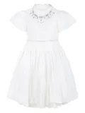LàTaRa embroidered-collar silk dress - White