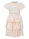LàTaRa tiered-skirt silk dress - Neutrals