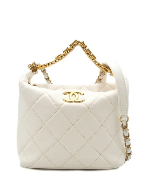 CHANEL Pre-Owned bolsa satchel Quilted Lambskin CC Crystal Signature Chain Hobo 2021-2024