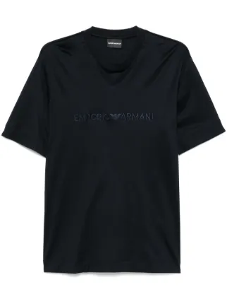 Emporio Armani logo-embroidered T-shirt | Blue | FARFETCH GE