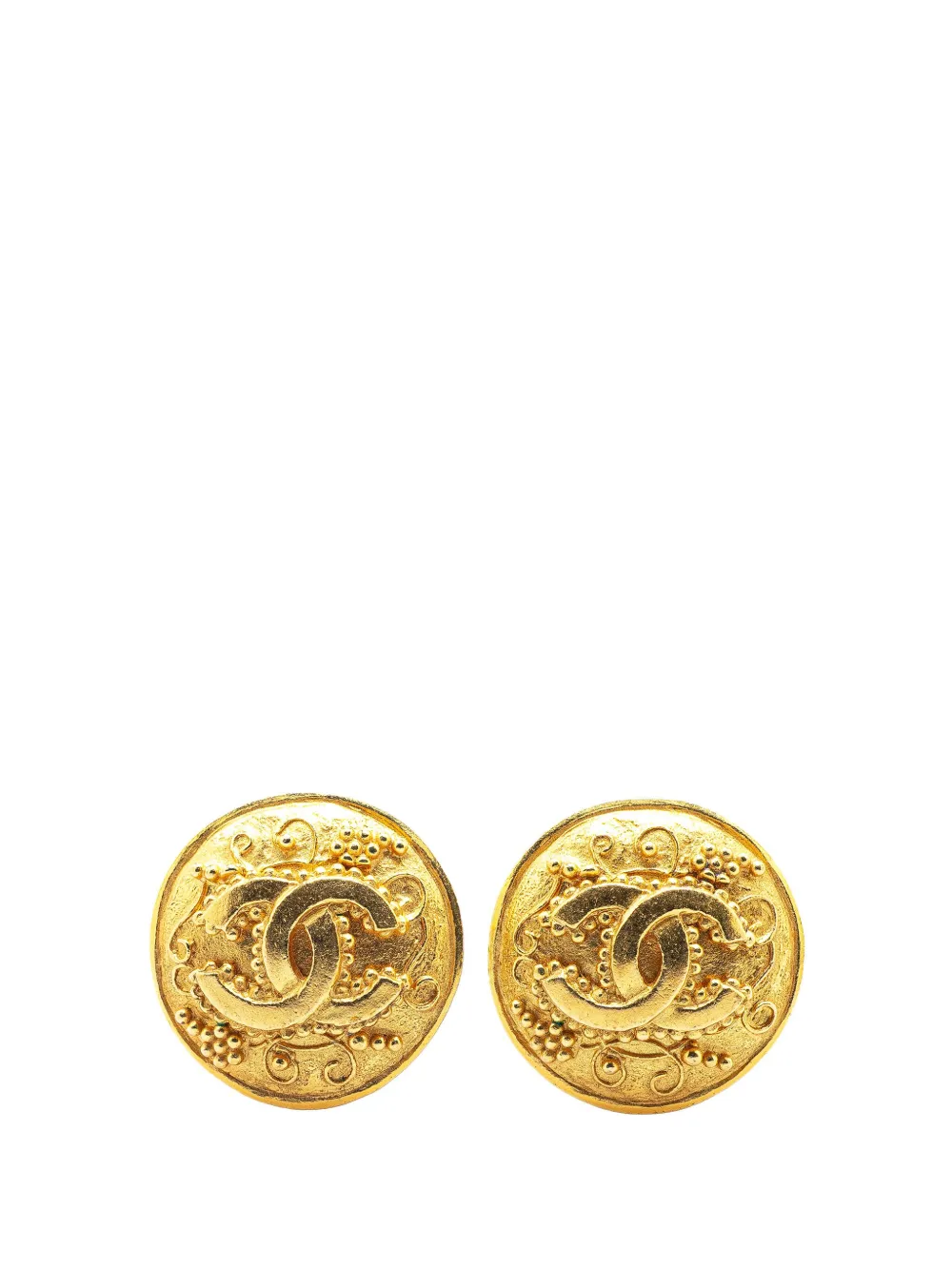 Pre-owned Chanel 1996 Gold Plated Cc Round Clip On Earrings Costume Earrings