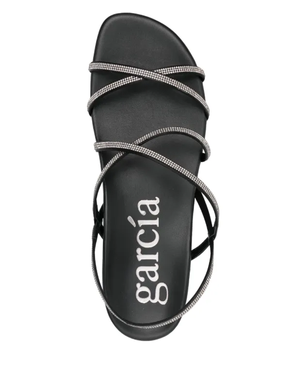 サンダル・ミュール PEDRO GARCIA Women Sandals DUNA03CASTORONAPLACKBLACKCRYSTAL Triple band flat sandal in brown and metallic leather