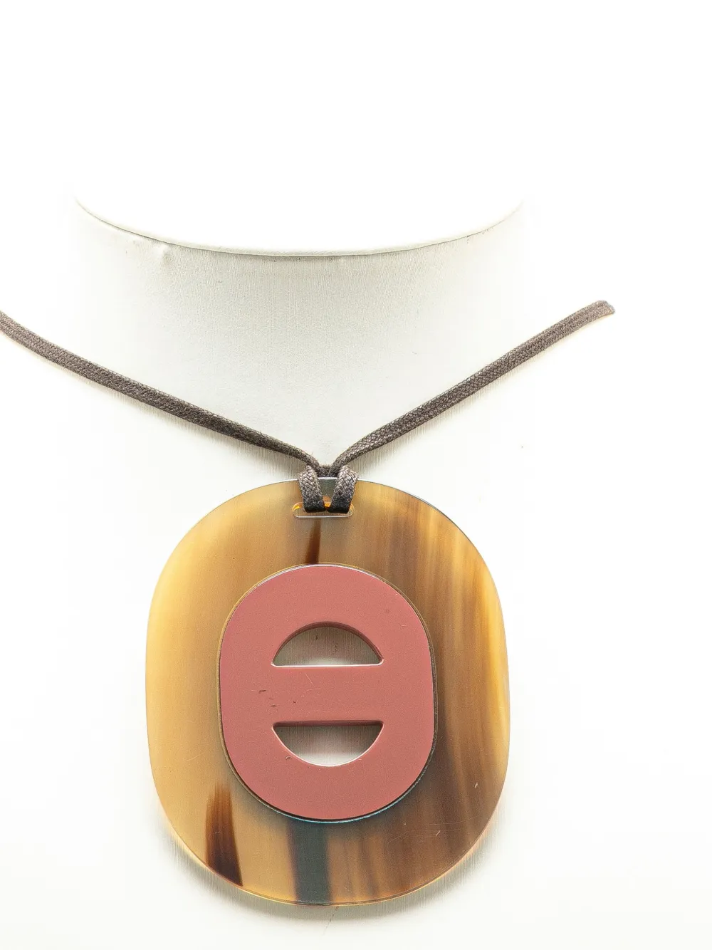 Pre-owned Hermes 2000-2024 Buffalo Horn Fidelio Pendant Necklace Costume Necklace In Brown