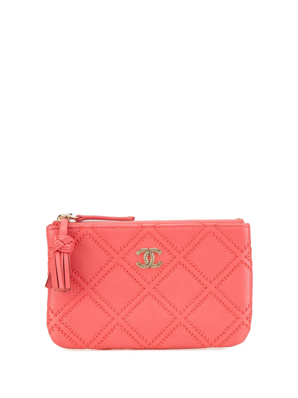 CHANEL Pre-Owned 2017-2018 ミニ ラムスキン ダブルステッチ タッセル ポーチ - ピンク CHANEL Pre-Owned 2017-2018 ミニ ラムスキン ダブルステッチ タッセル ポーチ - ピンク