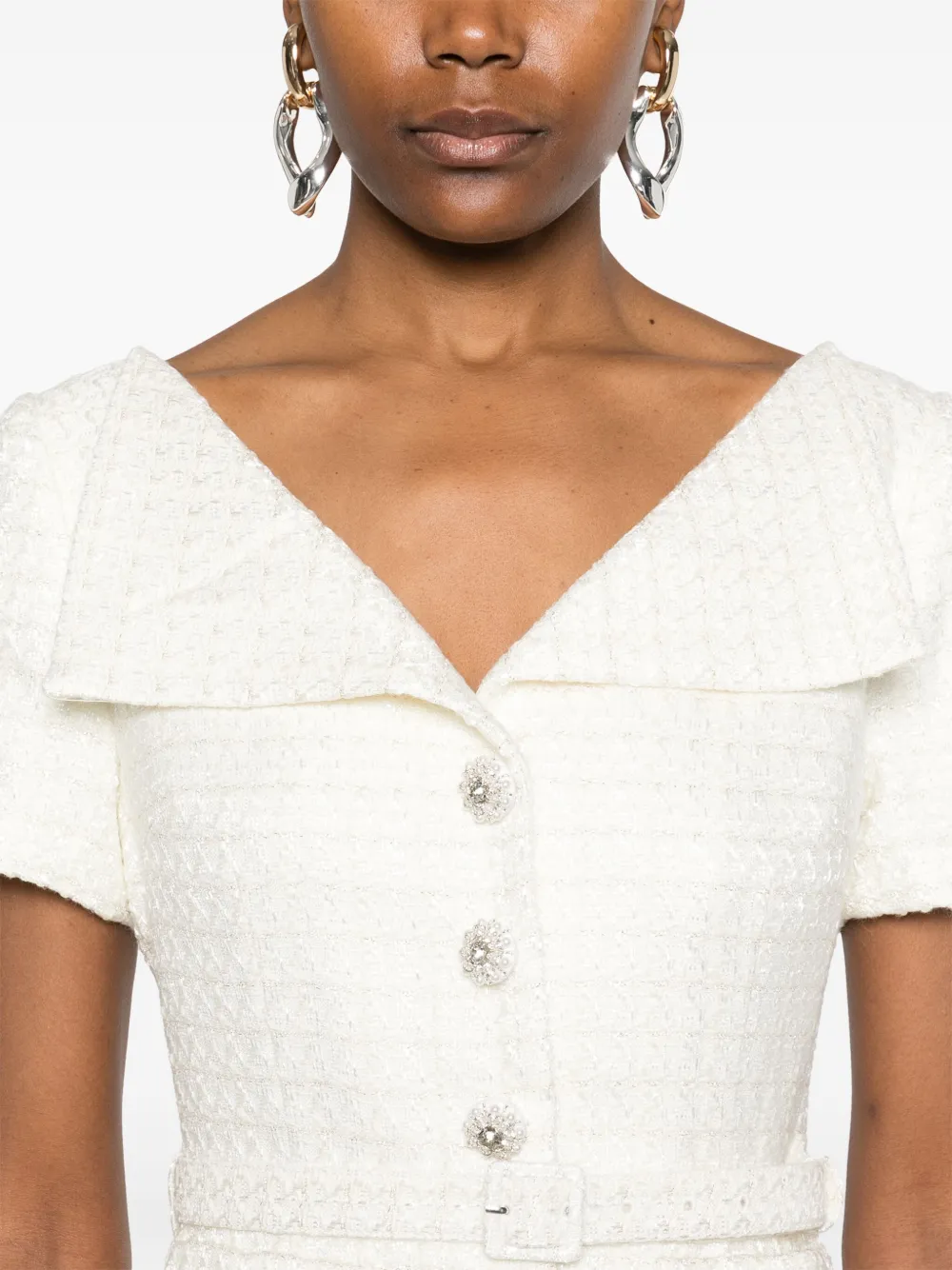 Self-Portrait Maxi-jurk met vlakken Beige