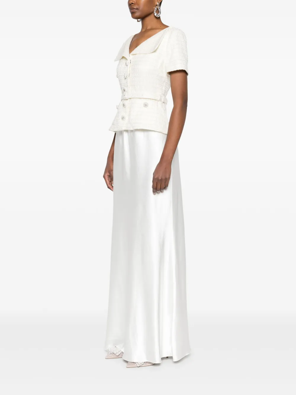 Self-Portrait Maxi-jurk met vlakken Beige