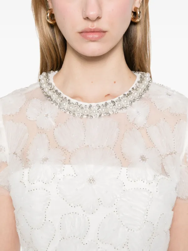 Self-Portrait Embellished Tulle Midi Dress | White | FARFETCH