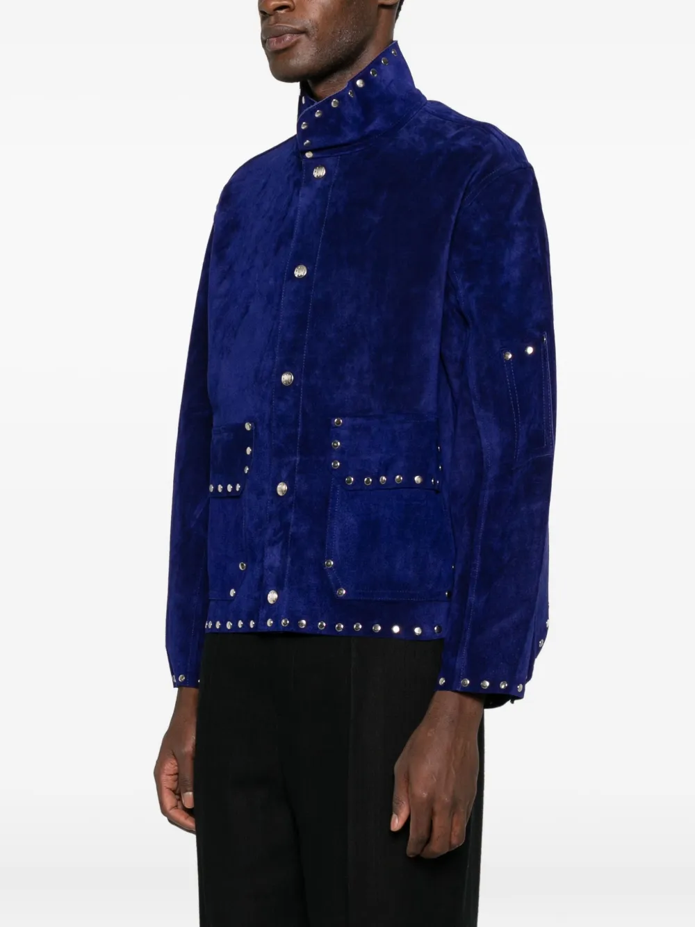 Bode Studded Suede Jacket In Blue