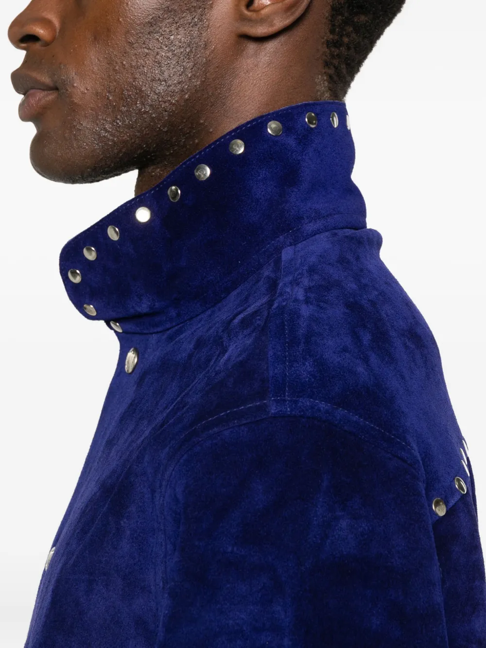 Bode Studded Suede Jacket In Blue