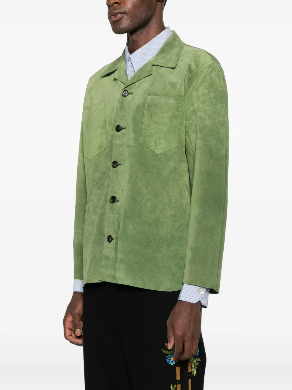 Bode Suede Shirt Jacket In Green