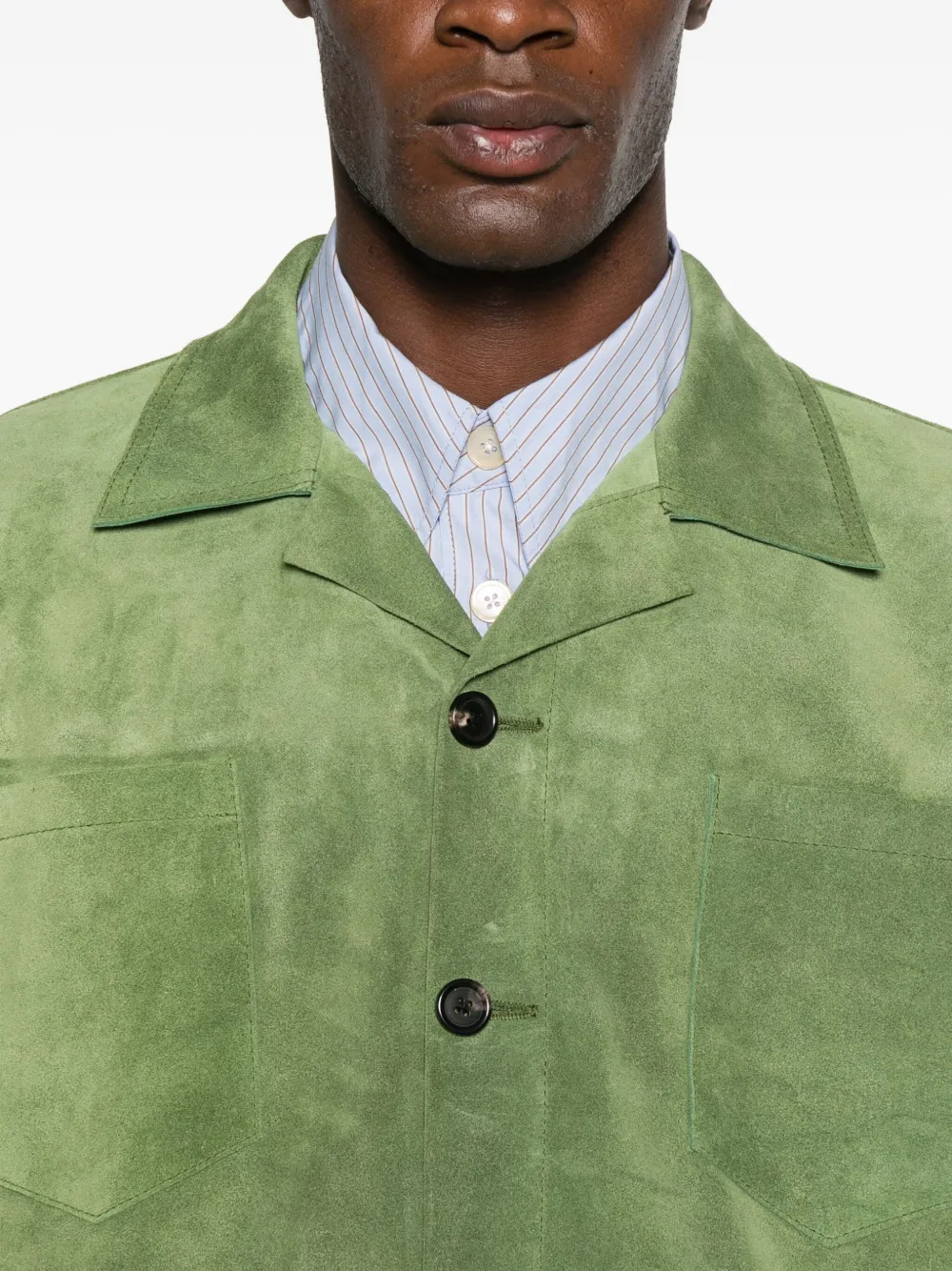 Bode Suede Shirt Jacket In Green