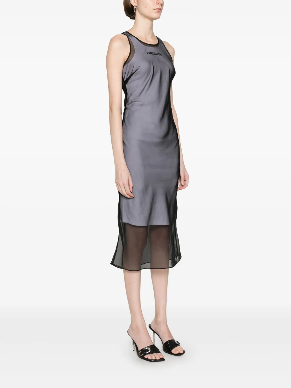 PATRIZIA PEPE LOGO-EMBROIDERED LAYERED MIDI DRESS 