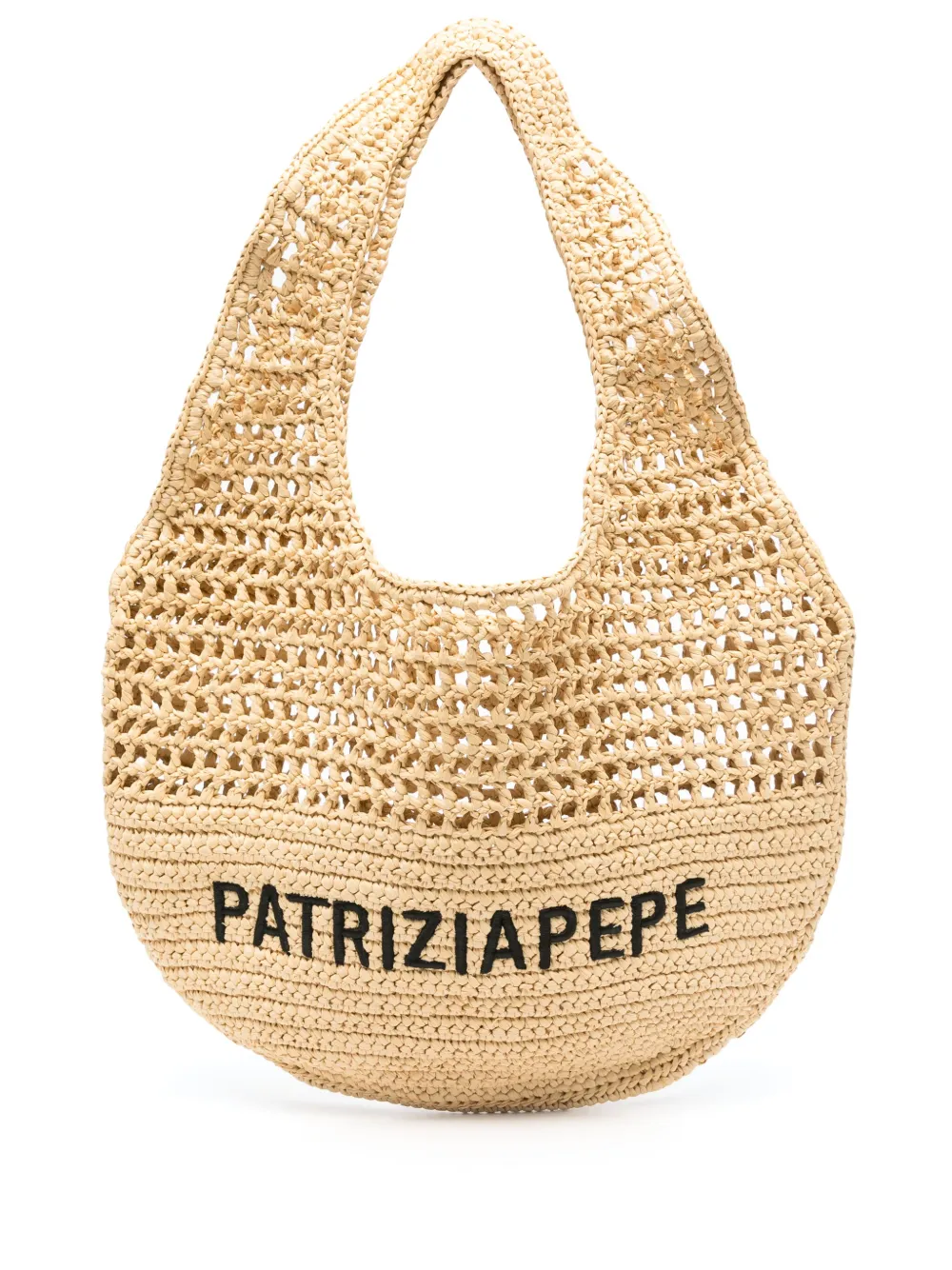 logo-embroidered woven shoulder bag