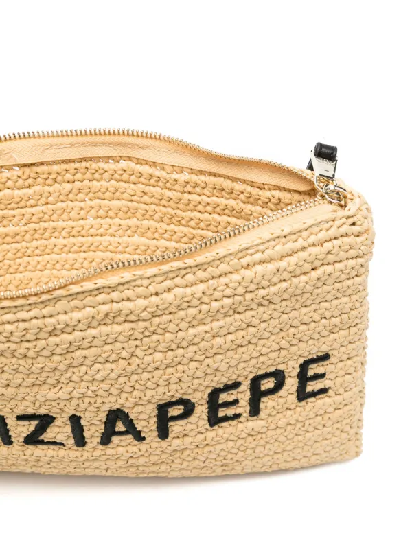 Patrizia Pepe logo-embroidered Clutch Bag Neutrals FARFETCH JO