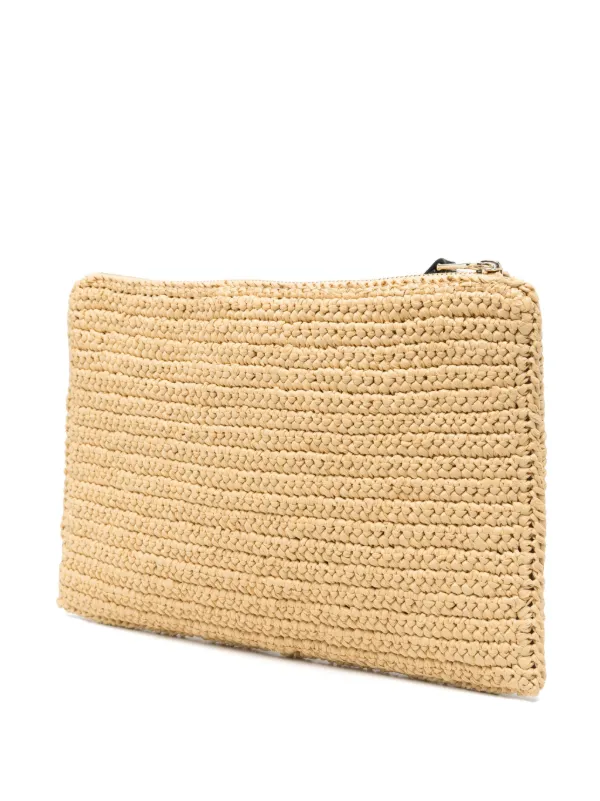 Patrizia Pepe logo-embroidered Clutch Bag Neutrals FARFETCH GE