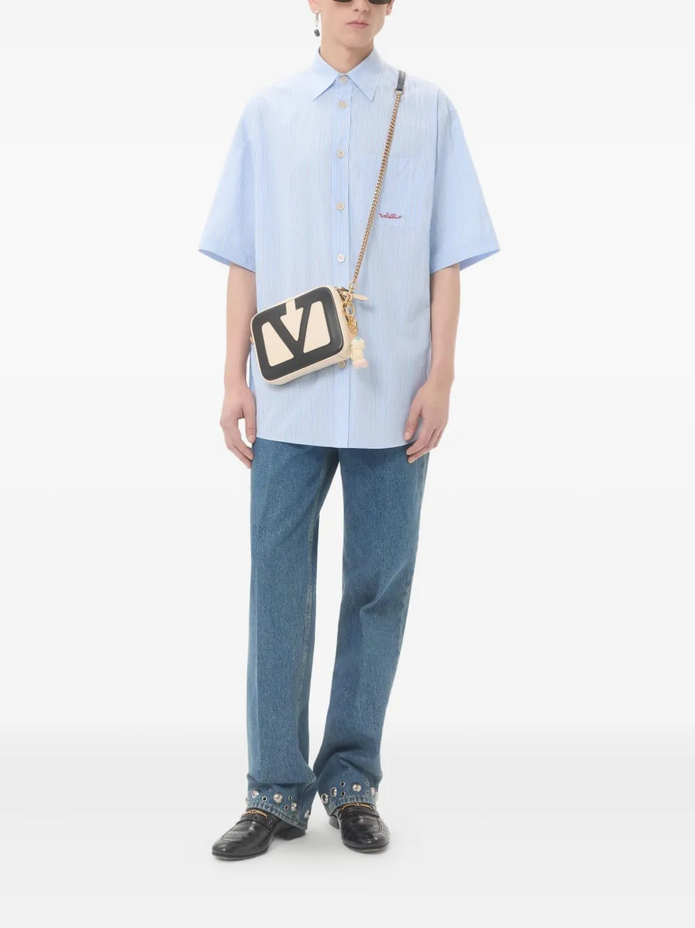 Valentino Garavani striped-pattern embroidered-logo shirt | Image 2